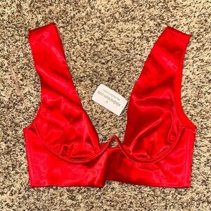 NWT RED SATIN V CUT WINDSOR CROP TOP